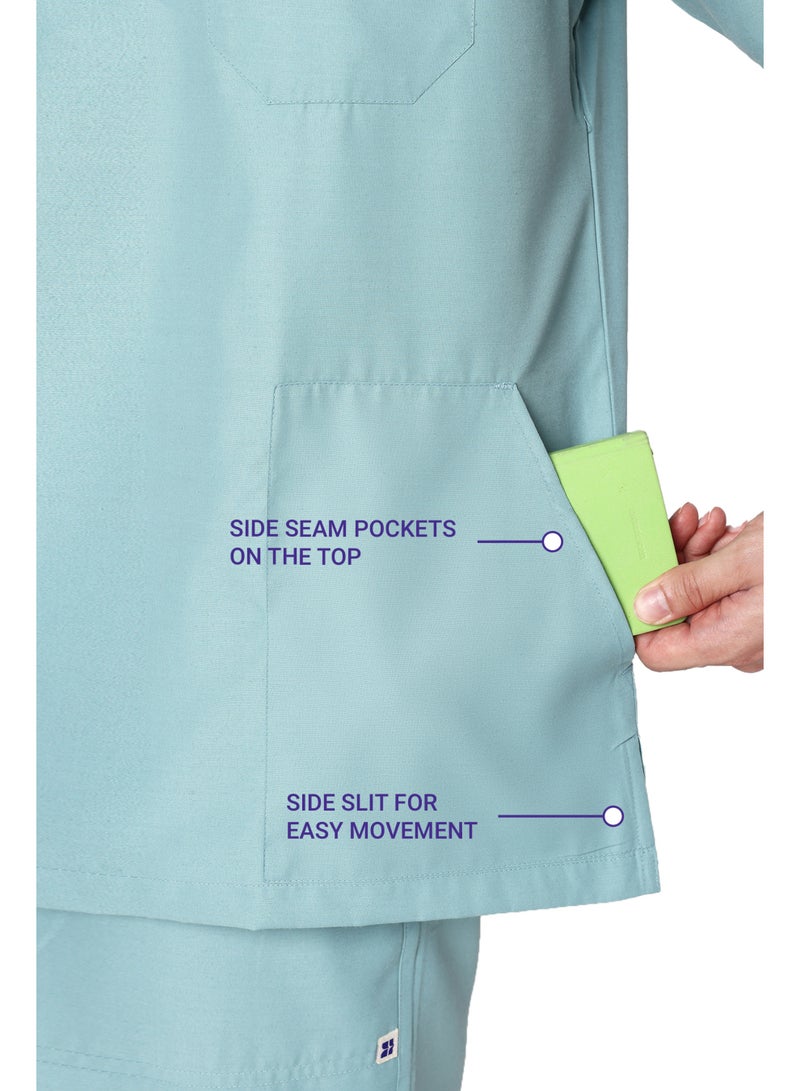 KNYA بدلة طبية رجالية من KNYA Active بخمسة جيوب | طقم من قميص وبنطال | أكمام نصفية | ياقة على شكل حرف V | قماش يسمح بالتهوية | مريح | متين | زي موحد للأطباء والممرضين وأطباء الأسنان (لون أوكالبتوس، مقاس 2XL) - Image 3