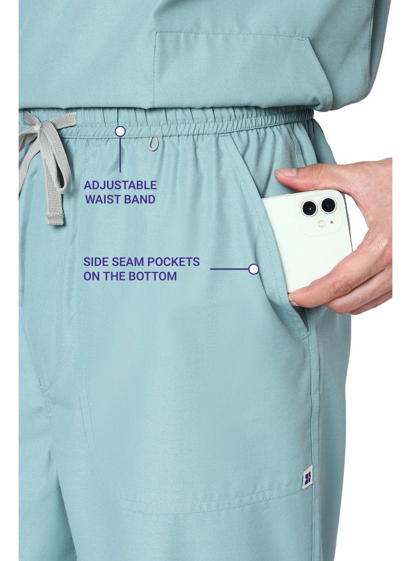 KNYA بدلة طبية رجالية من KNYA Active بخمسة جيوب | طقم من قميص وبنطال | أكمام نصفية | ياقة على شكل حرف V | قماش يسمح بالتهوية | مريح | متين | زي موحد للأطباء والممرضين وأطباء الأسنان (لون أوكالبتوس، مقاس 2XL) - Image 4