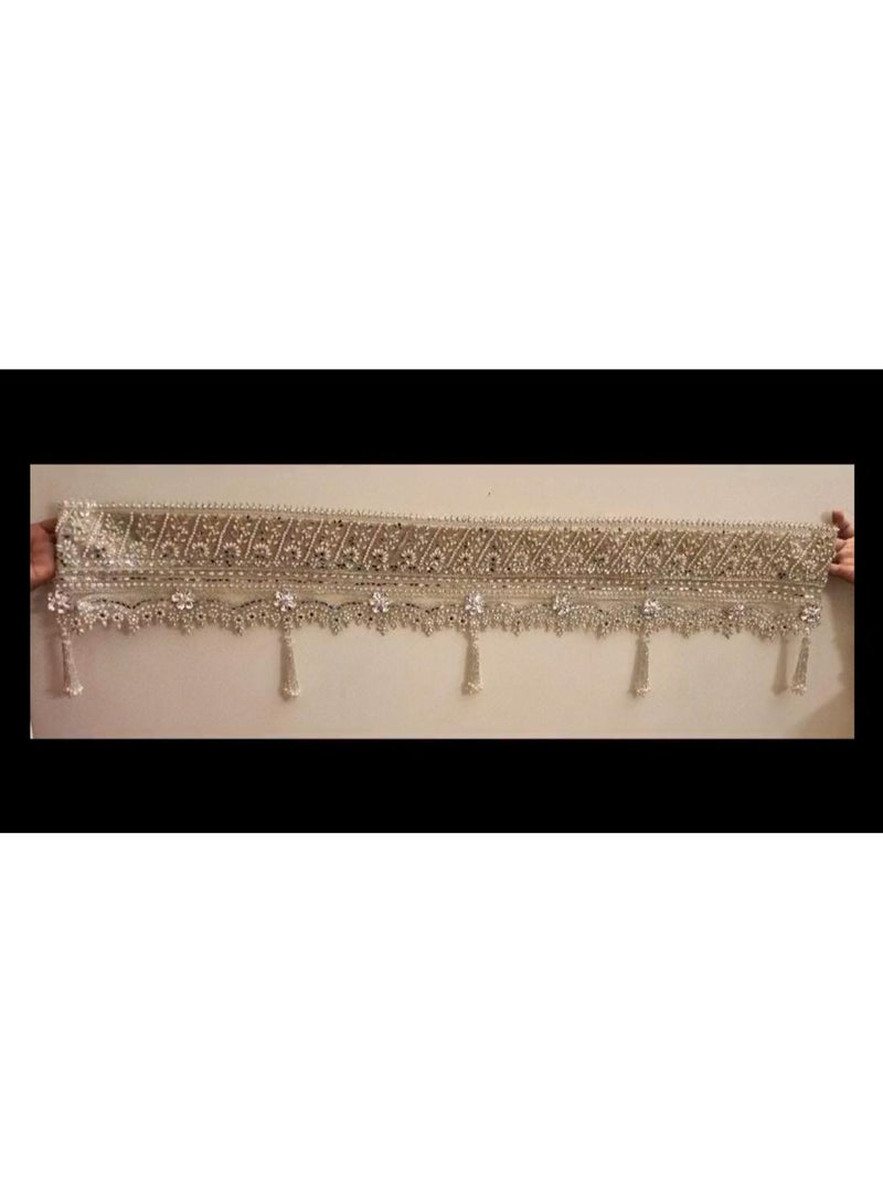 Diwali decor toran for door / Elegant Silver Beaded Toran with Mirror & Pearl Work – Traditional Wall Hanging for Home Entrance, Mandir & Festive Decor / size is 40 inches. - Image 2