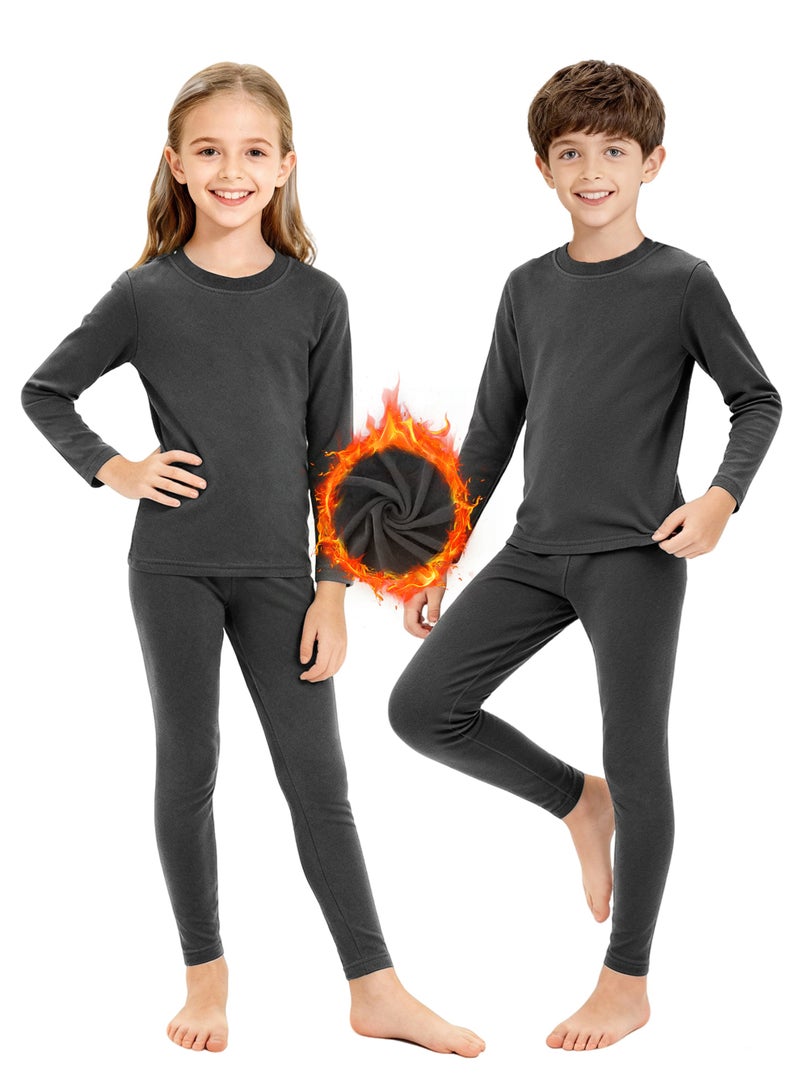 اكسيموس مجموعة ملابس داخلية حرارية للأطفال، ملابس داخلية حرارية طويلة، ملابس نوم شتوية دافئة للأطفال، طبقة أساسية حرارية من الصوف، ملابس نوم طويلة، ملابس داخلية حرارية للأولاد والبنات من سن 3 إلى 16 عامًا (رمادي غامق) - Image 1