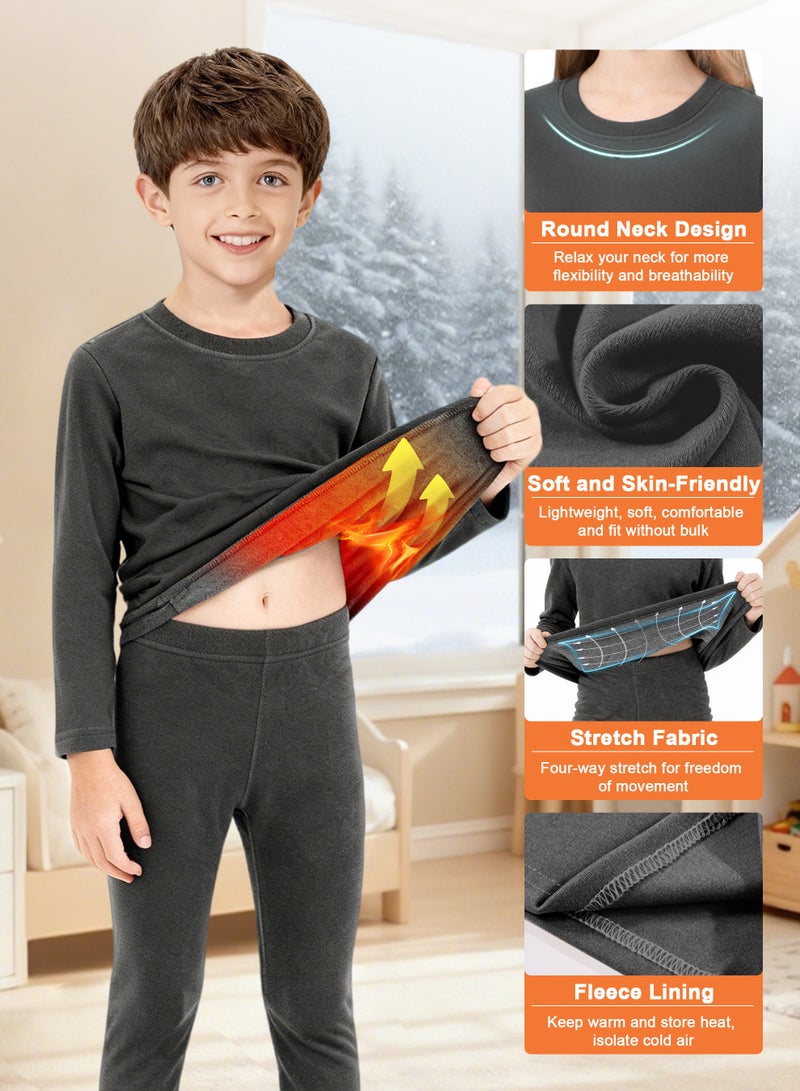 اكسيموس مجموعة ملابس داخلية حرارية للأطفال، ملابس داخلية حرارية طويلة، ملابس نوم شتوية دافئة للأطفال، طبقة أساسية حرارية من الصوف، ملابس نوم طويلة، ملابس داخلية حرارية للأولاد والبنات من سن 3 إلى 16 عامًا (رمادي غامق) - Image 3