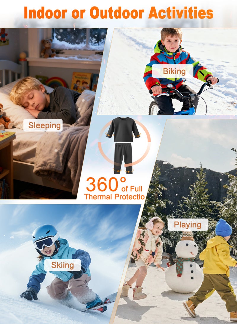 اكسيموس مجموعة ملابس داخلية حرارية للأطفال، ملابس داخلية حرارية طويلة، ملابس نوم شتوية دافئة للأطفال، طبقة أساسية حرارية من الصوف، ملابس نوم طويلة، ملابس داخلية حرارية للأولاد والبنات من سن 3 إلى 16 عامًا (رمادي غامق) - Image 5