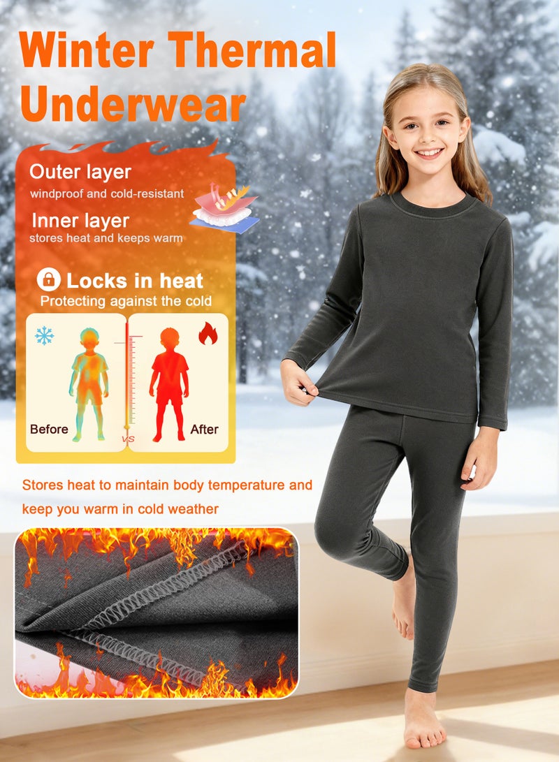 اكسيموس مجموعة ملابس داخلية حرارية للأطفال، ملابس داخلية حرارية طويلة، ملابس نوم شتوية دافئة للأطفال، طبقة أساسية حرارية من الصوف، ملابس نوم طويلة، ملابس داخلية حرارية للأولاد والبنات من سن 3 إلى 16 عامًا (رمادي غامق) - Image 2