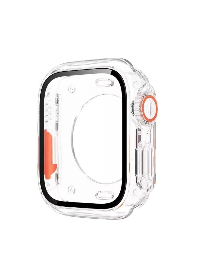 غلاف شامل كلي مقاوم للماء شفاف + برتقالي لساعة أبل 11، مقاس 42 ملم/46 ملم [نموذج عالي الدقة]