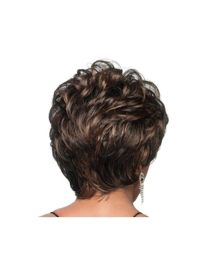 NIBEMINENT Fashion Short Cut Curly Wigs Brown 28x17x5centimeter