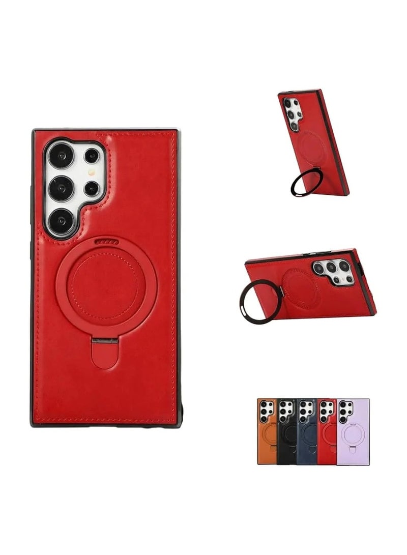 Luxury Leather Case with Magnetic Metal Stand for Samsung Galaxy S25 Ultra – Premium Protective Cover, Black - Image 2
