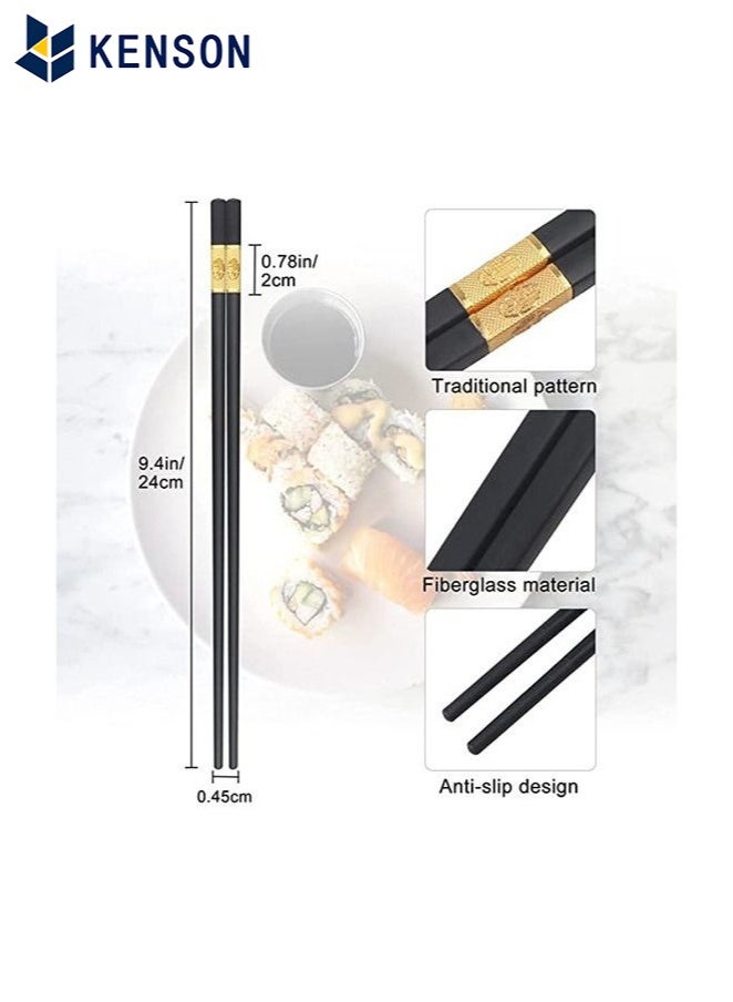 KENSON 10 Pairs Fiberglass Chopsticks Black And Gold - Image 5