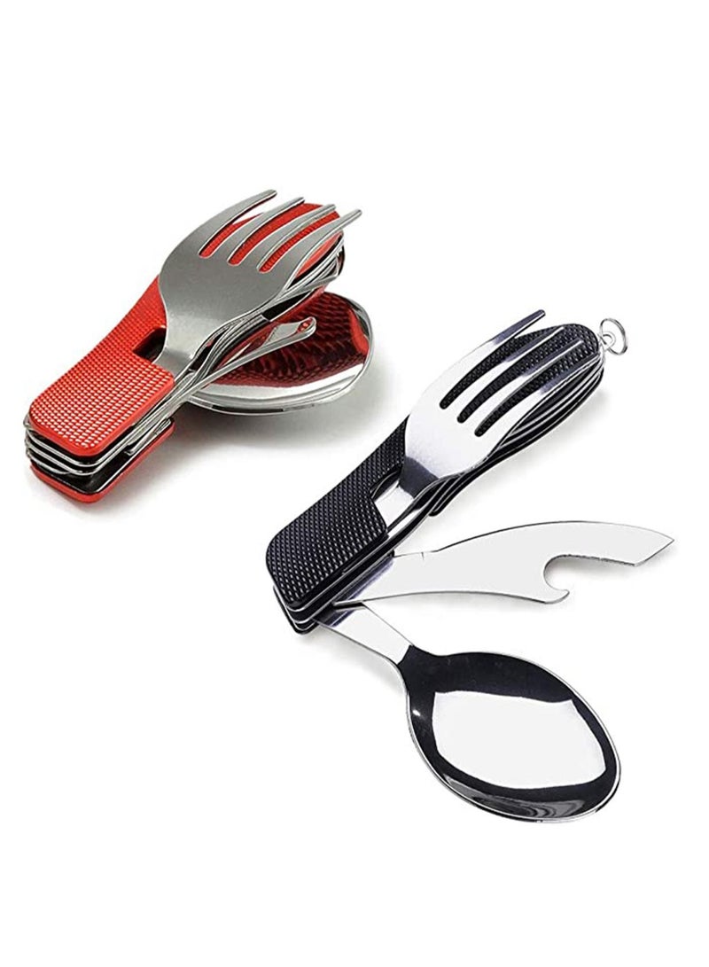 SYOSI 4-in-1 BBQ Camping Utensils, Multifuctional Tool, Such as Fork Spoon Knife Bottle Opener, Stainless Steel Folding Camping Cutlery Tool for Picnic Travel BBQ Outdoor & Backpacking  - Image 1