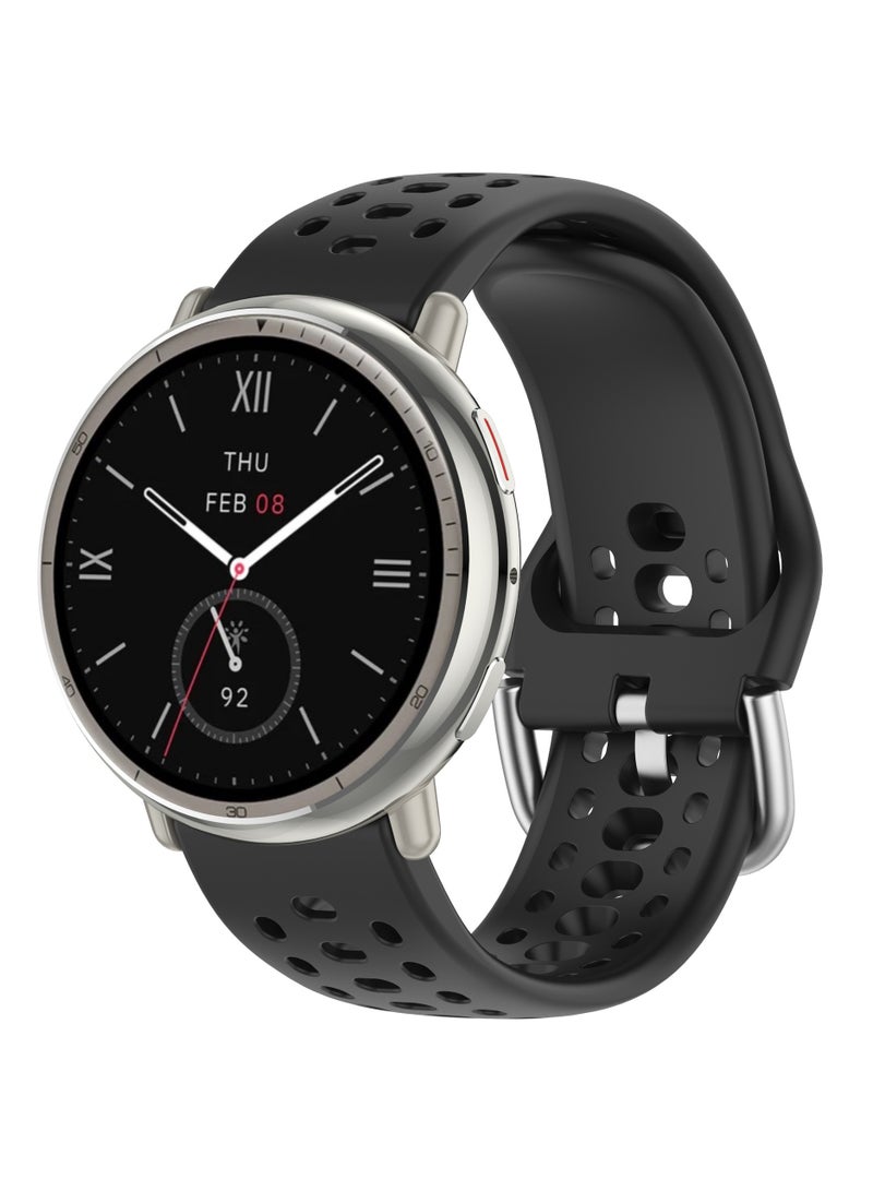 Strap for Amazfit Active 2 TPU Soft Silicone Anti-Slip 20mm Adjustable Replacement Strap Compatible with Amazfit Active 2 Smartwatch (Black) - Image 1