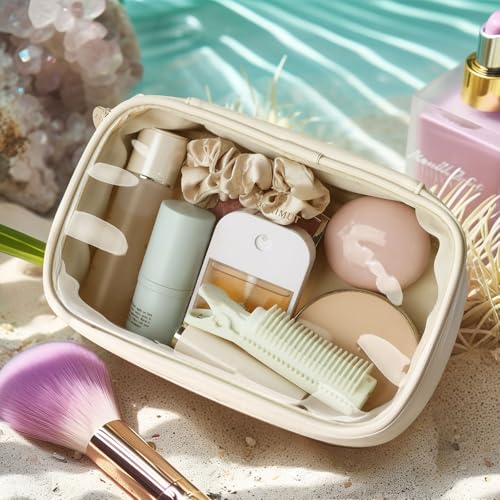 Pocmimut Makeup Bag,Small Makeup Bag TSA Approved Clear Toiletry Bag,Makeup Case Pouches Car Accessories Storage for Women,Travel Essentials Organizers,Beige - Image 5