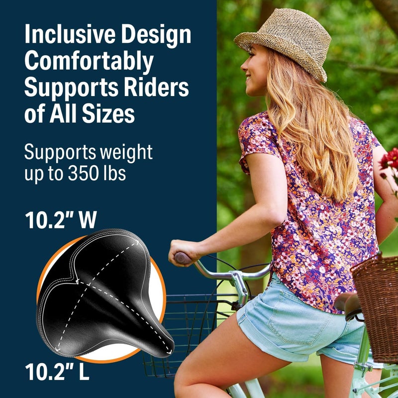 Bikeroo Wide Cruiser Saddle - Comfort Seat Fits Indoor & Outdoor Bicycles - Steel Spring & Elastomer Suspension - Memory Foam - Black - Image 5