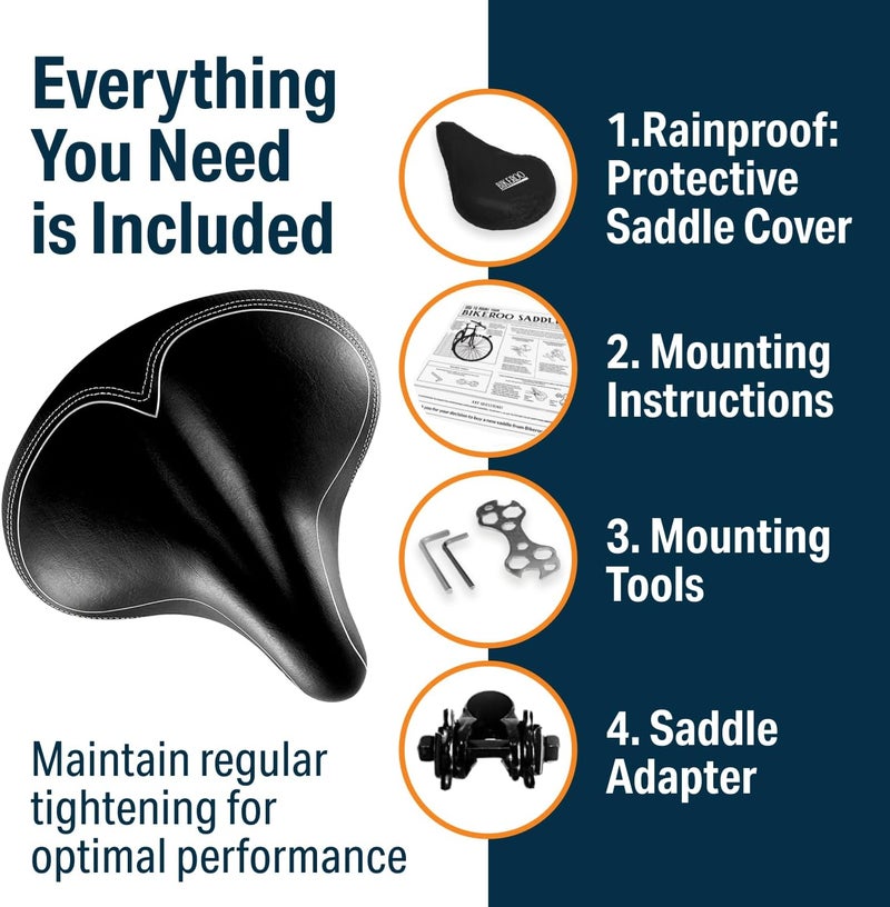 Bikeroo Wide Cruiser Saddle - Comfort Seat Fits Indoor & Outdoor Bicycles - Steel Spring & Elastomer Suspension - Memory Foam - Black - Image 4