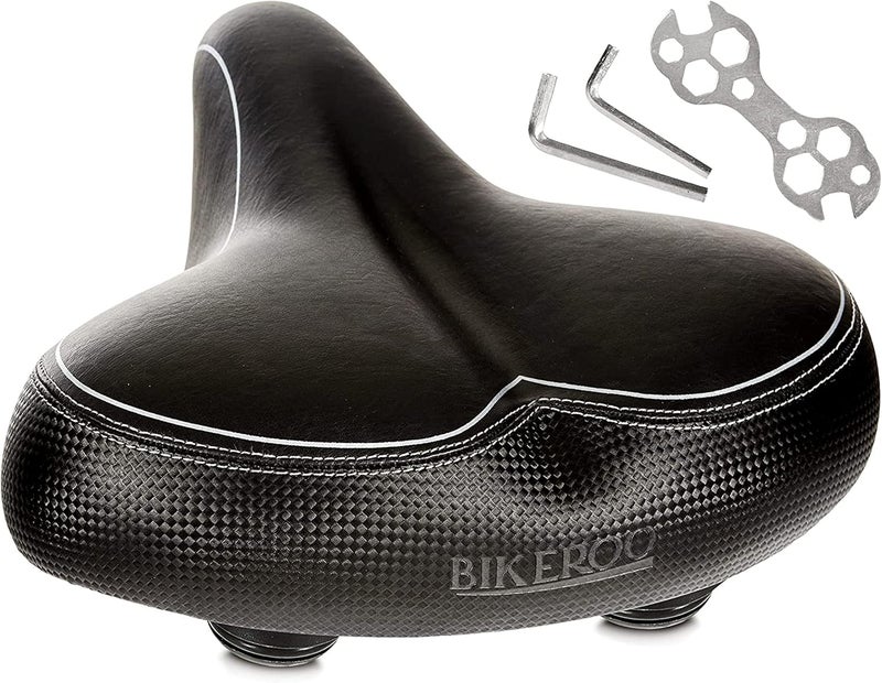 Bikeroo Wide Cruiser Saddle - Comfort Seat Fits Indoor & Outdoor Bicycles - Steel Spring & Elastomer Suspension - Memory Foam - Black - Image 1