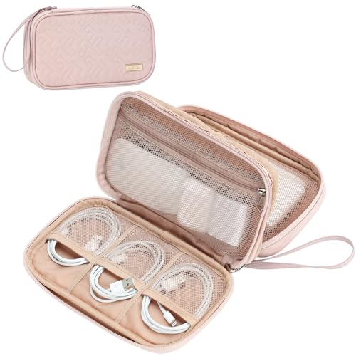 NISHEL Travel Cord Organizer Case, Double Layers Tech Electronic Bag, Essentials for Charger, Cable, Phone, Flash drive, Medium, Pink - Image 1