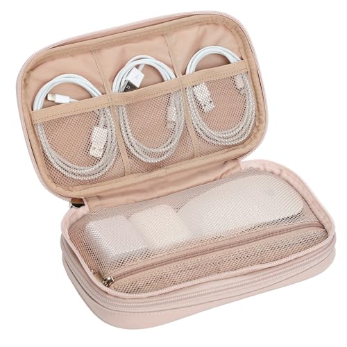 NISHEL Travel Cord Organizer Case, Double Layers Tech Electronic Bag, Essentials for Charger, Cable, Phone, Flash drive, Medium, Pink - Image 5