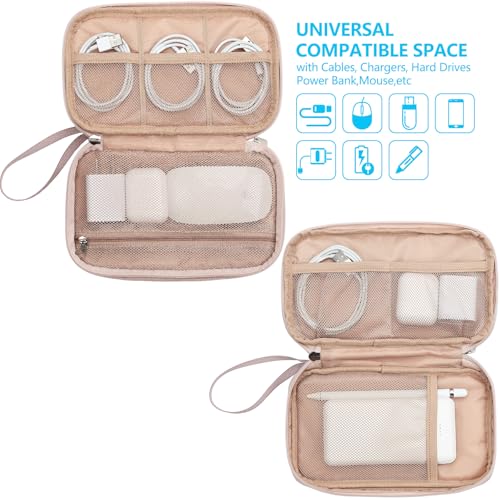NISHEL Travel Cord Organizer Case, Double Layers Tech Electronic Bag, Essentials for Charger, Cable, Phone, Flash drive, Medium, Pink - Image 2
