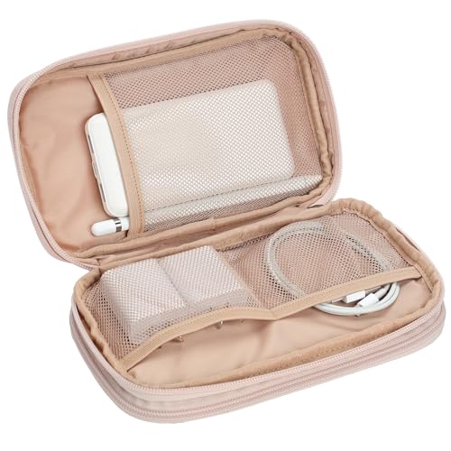 NISHEL Travel Cord Organizer Case, Double Layers Tech Electronic Bag, Essentials for Charger, Cable, Phone, Flash drive, Medium, Pink - Image 4