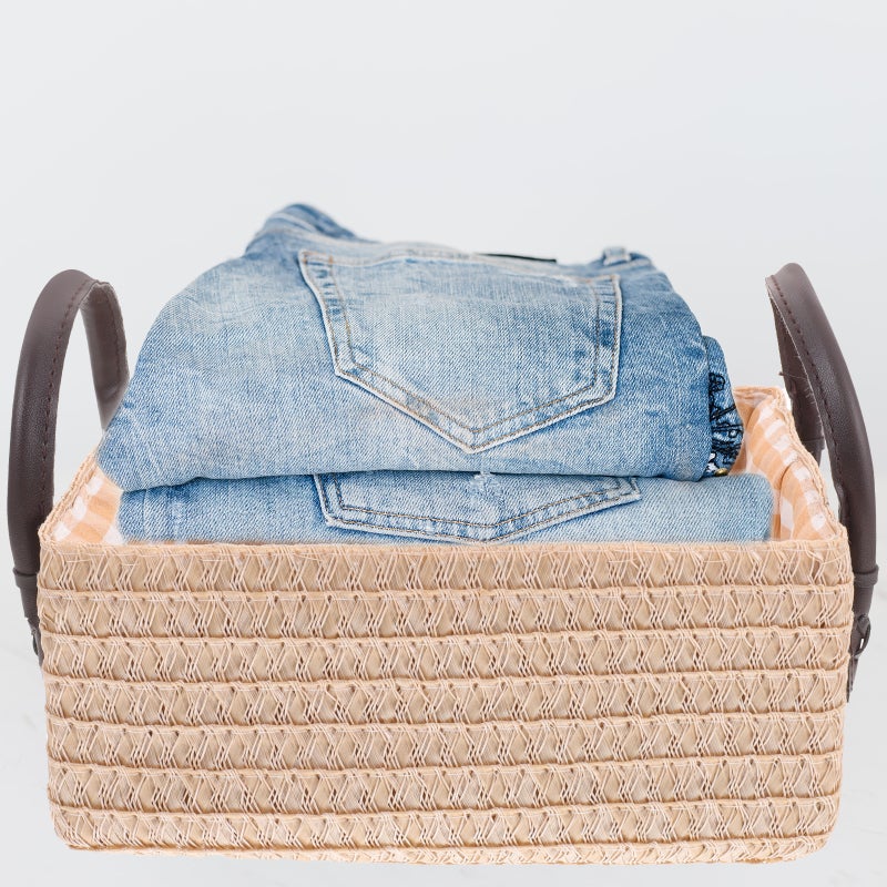 Clothes Storage Organizer Woven Toys Storage Basket Rustic Woven Storage Basket with Handles - Image 1