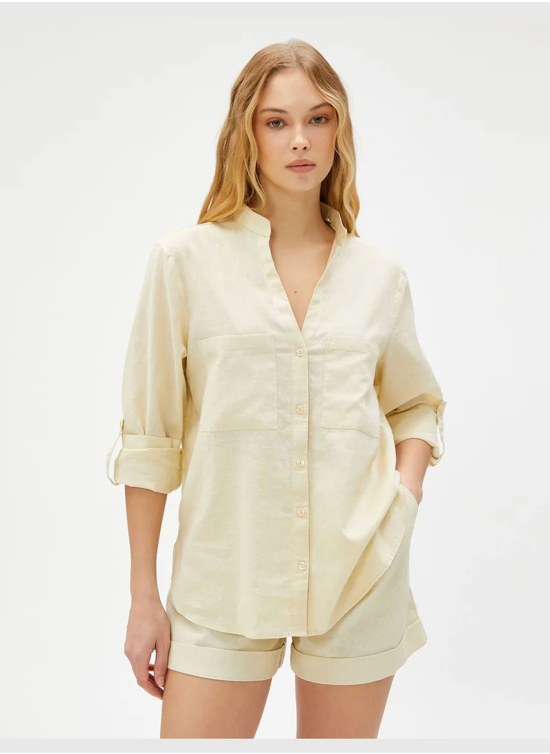 KOTON Mandarin Neck Shirt Linen Blended