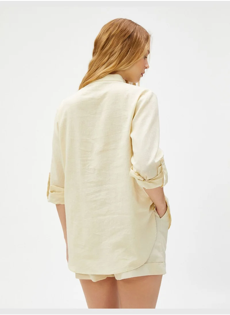 KOTON Mandarin Neck Shirt Linen Blended