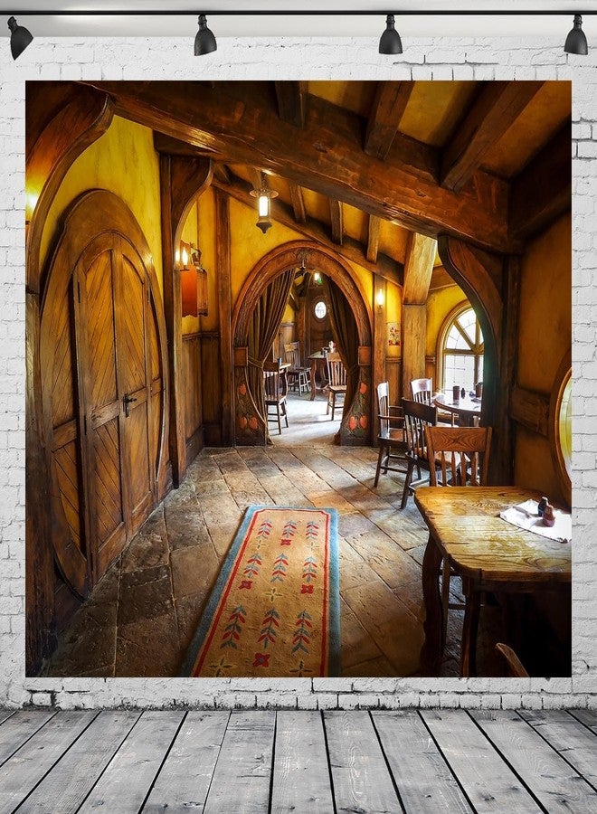 Loccor 10x6.5ft Fabric Vintage Hobbiton Tavern Backdrop Hobbit Cave Cabin Backdrop for Hobbit Theme Party Decorations Portrait Photoshoot Studio Props - Image 3