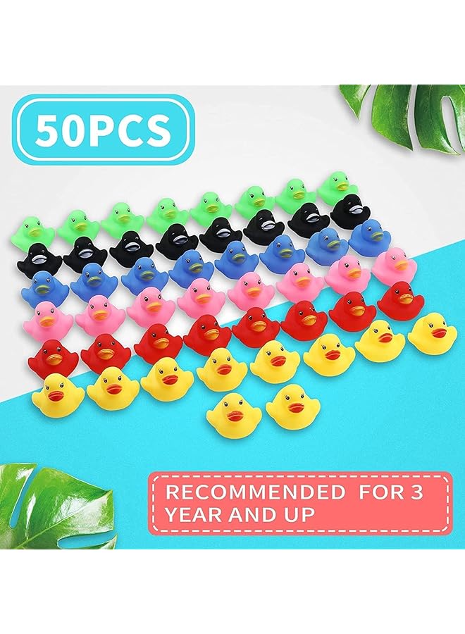 X spring Small Rubber Ducks 50Pcs Squeak And Float Rubber Ducks Multicolor Mini Rubber Ducky Float Ducks Baby Bath Toy Baby Shower Duck Sound Shower Toys For Shower And Decorancs Party Favors - Image 2