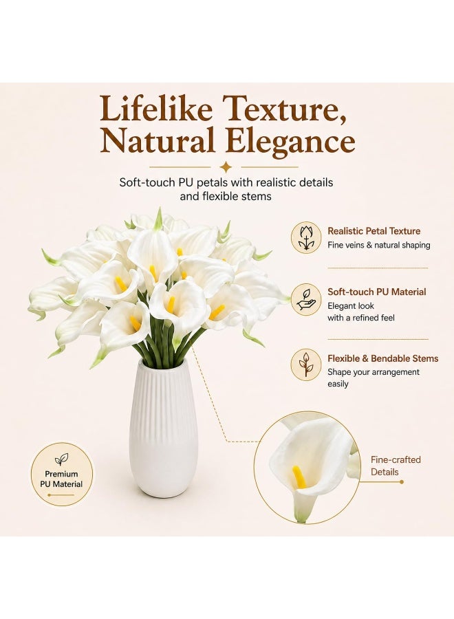 White Calla Lily Artificial Flowers, 10 Stems 13.5" PU Realistic Bouquet for Vase, Elegant Home Decor Centerpiece, Wedding Bridal Bouquet, Summer Decoration - Image 4