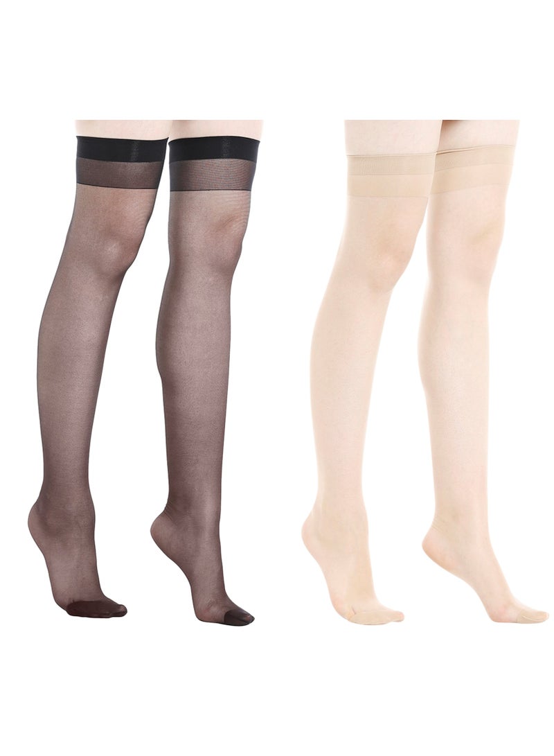 BYC WOMEN'S THIGH HIGH STOCKING (PACK OF 2) - FREE SIZE - BLACK & SKIN - Image 1