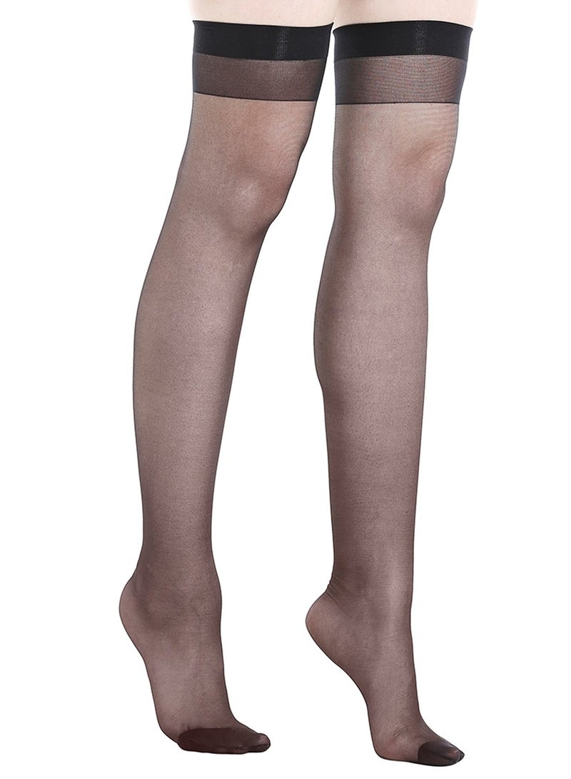 BYC WOMEN'S THIGH HIGH STOCKING (PACK OF 2) - FREE SIZE - BLACK & SKIN - Image 2