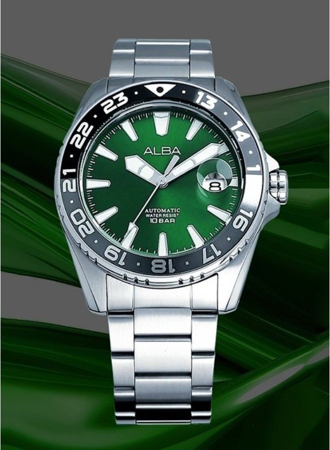 Alba Mechanical Automatic Men’s Watch AU4077X1, 43 mm Green Dial, Stainless Steel Case & Bracelet, 100 m WR - Image 1