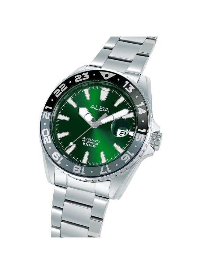 Alba Mechanical Automatic Men’s Watch AU4077X1, 43 mm Green Dial, Stainless Steel Case & Bracelet, 100 m WR - Image 3