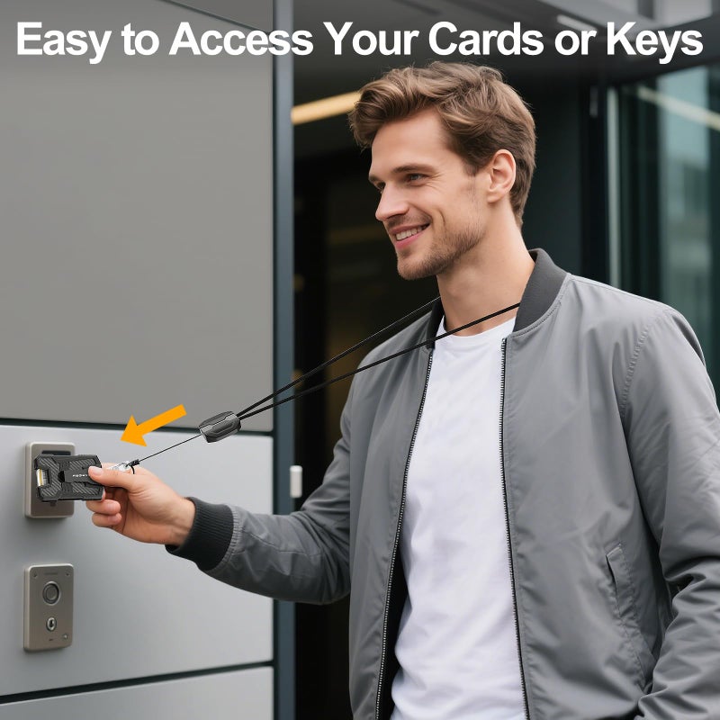 Oaridey Retractable Lanyards for ID Badges Holder, Badge Reel with ID Card Holder, Breakaway Lanyard, Holds 5 Cards and 10 Cash, Bearing 4.0 oz, Black - Image 5