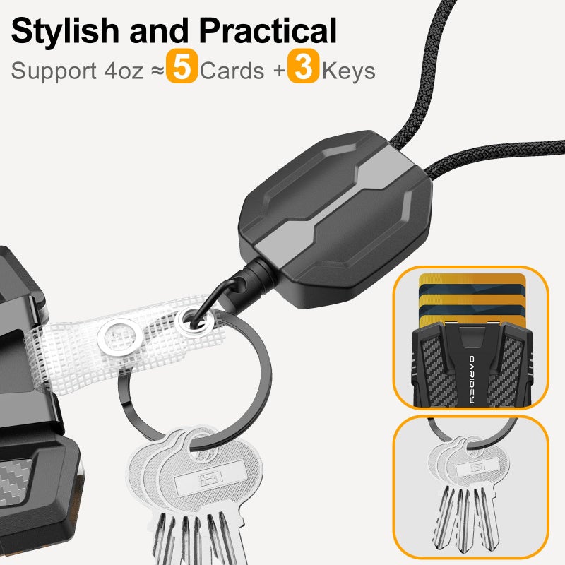 Oaridey Retractable Lanyards for ID Badges Holder, Badge Reel with ID Card Holder, Breakaway Lanyard, Holds 5 Cards and 10 Cash, Bearing 4.0 oz, Black - Image 4