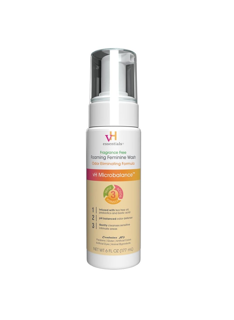 vH Essentials vH essentials Foaming Feminine Wash - Fragrance Free - Ph Balanced, Hypoallergenic, Prebiotics, Natural Botanical Extracts and Vitamins - Odor Eliminating Formula - 6 Fl Oz 