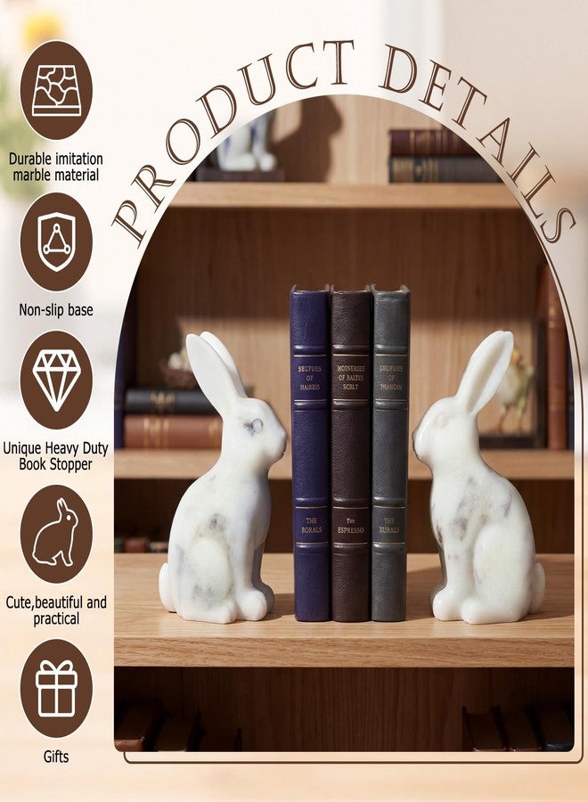 Tosstuki 1 Pair Decorative Bookends for Shelves Marble Bunny Bookends Heavy Duty Book Ends Cute Rabbit Book Ends for Home Office Desk Bookshelf Living Room Decoration - Image 3