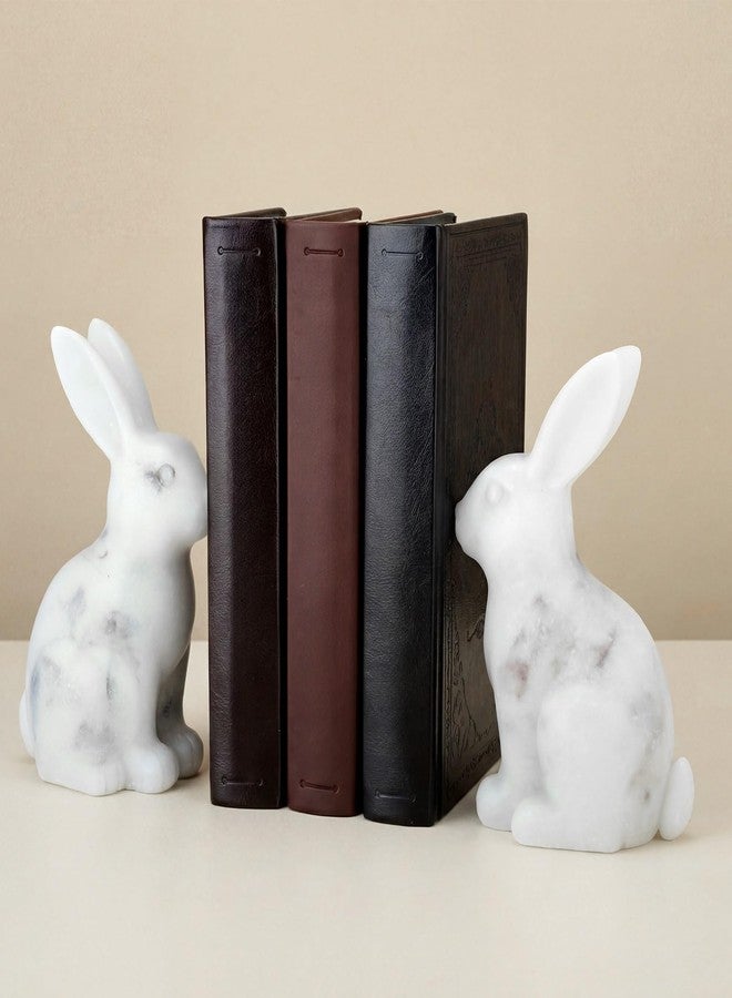 Tosstuki 1 Pair Decorative Bookends for Shelves Marble Bunny Bookends Heavy Duty Book Ends Cute Rabbit Book Ends for Home Office Desk Bookshelf Living Room Decoration - Image 1