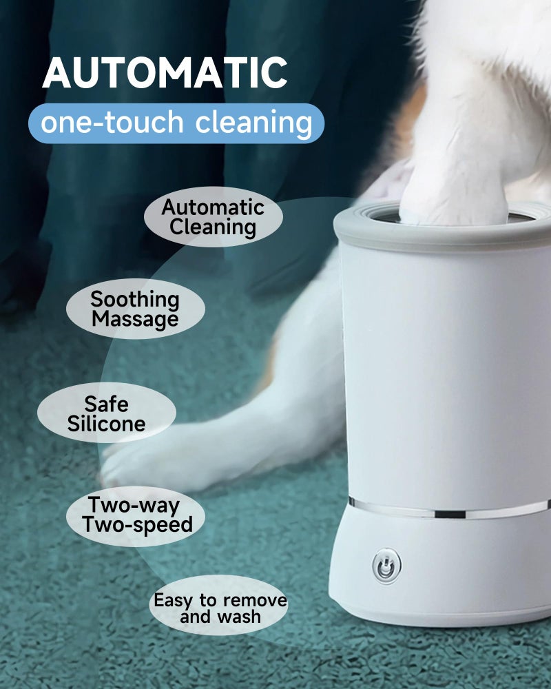 KUEIOX Automatic Dog Paw Cleaner for Dogsï¼ŒElectric Dog Foot Paw Washer Cup and Massagerï¼Œ2 Speeds for Thorough Cleaning and USB Rechargeable,Pet Paw Feet Cleaner for Small Medium Dogs Cats (White) - Image 3