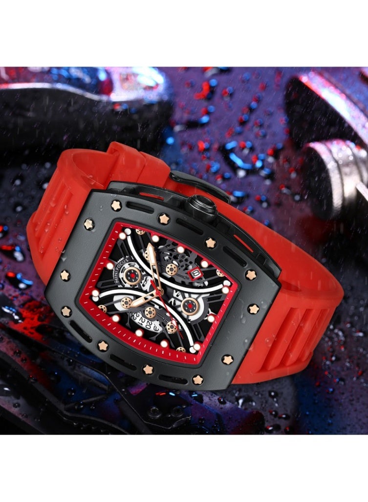 ميني فوكاس ساعة ميني فوكس الرجالية - MF0420G.03 - ساعة هيكلية من الفولاذ المقاوم للصدأ، قطر العلبة 45 مم، سوار مطاطي أحمر - Image 3