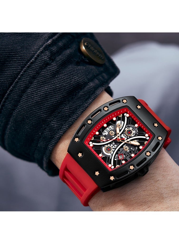 ميني فوكاس ساعة ميني فوكس الرجالية - MF0420G.03 - ساعة هيكلية من الفولاذ المقاوم للصدأ، قطر العلبة 45 مم، سوار مطاطي أحمر - Image 2