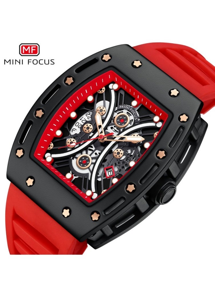 ميني فوكاس ساعة ميني فوكس الرجالية - MF0420G.03 - ساعة هيكلية من الفولاذ المقاوم للصدأ، قطر العلبة 45 مم، سوار مطاطي أحمر - Image 1