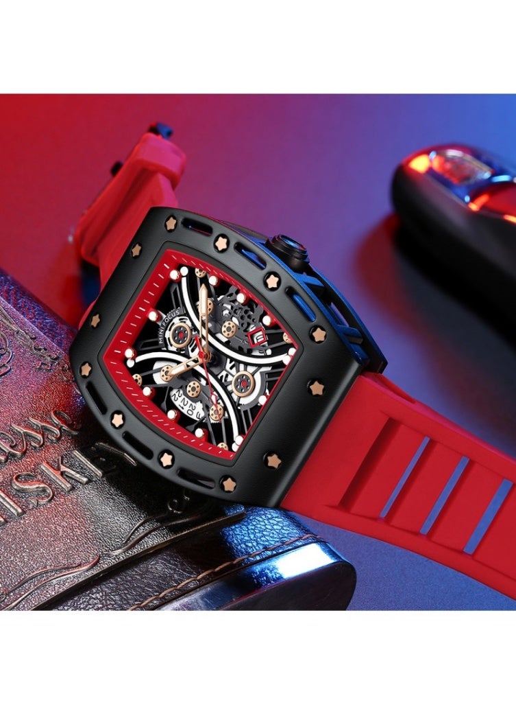 ميني فوكاس ساعة ميني فوكس الرجالية - MF0420G.03 - ساعة هيكلية من الفولاذ المقاوم للصدأ، قطر العلبة 45 مم، سوار مطاطي أحمر - Image 4