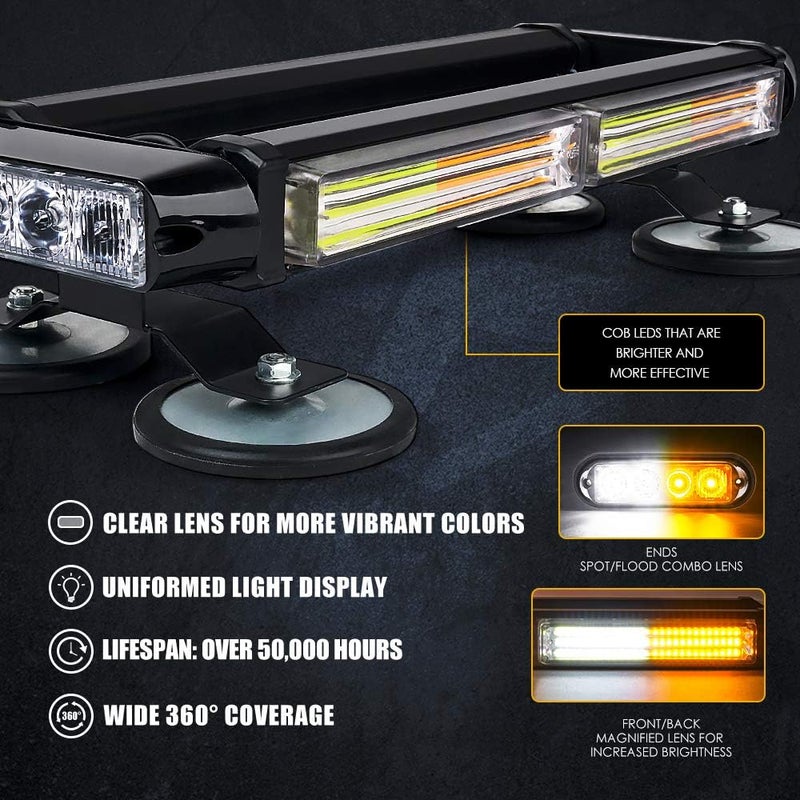 Xprite White Amber COB LED Strobe Rooftop Flashing Light Bar with Magnetic Base - Image 3