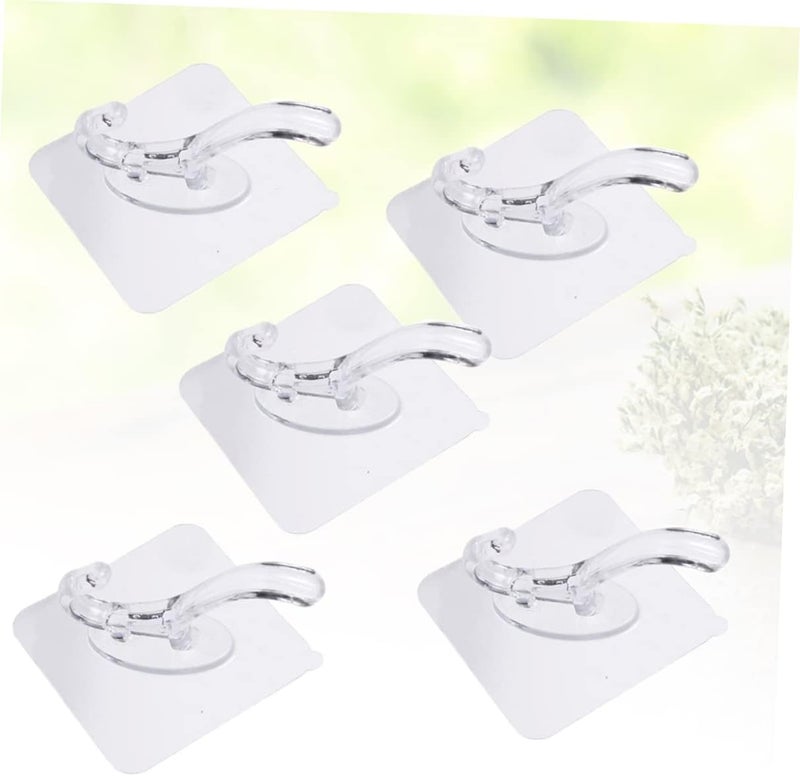 VOSAREA 5Pcs Punch Towel Hooks Transparent Adhesive Hooks for Bathroom Kitchen Bedroom and Living Room and Clothes Hanging - Image 3