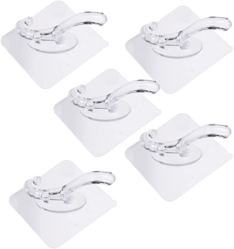 VOSAREA 5Pcs Punch Towel Hooks Transparent Adhesive Hooks for Bathroom Kitchen Bedroom and Living Room and Clothes Hanging - Image 1