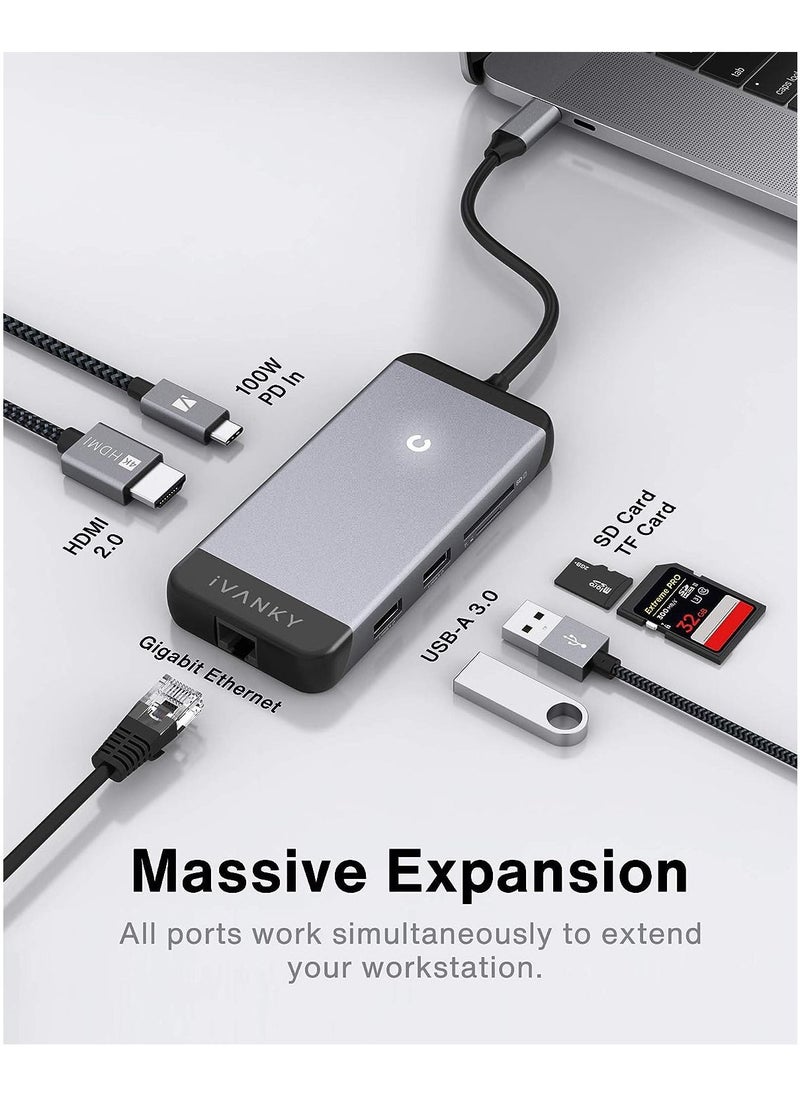ivanky - USB C Laptop Docking Station with,  7-in-1 87W PD Dock, Dual 4K HDMI Display Thunderbolt 3/4 Dock for Steam Deck, Dell, HP, Lenovo, Surface, etc, USB 3.0 - Image 1