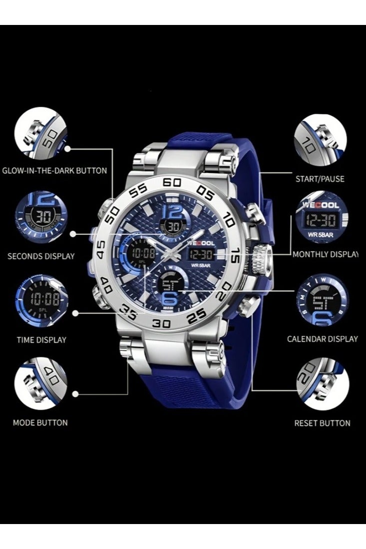 دي فاني ساعة يد رياضية من دي فاني أنالوج بعقارب ورقمية لون شريط الساعة أزرق - Image 3