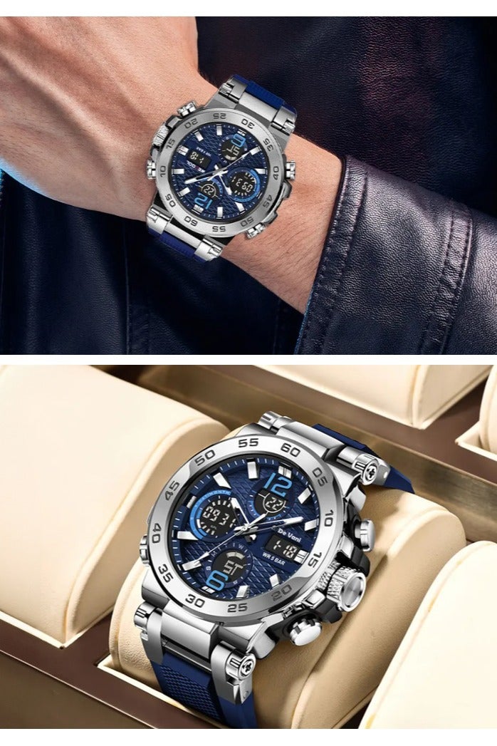 دي فاني ساعة يد رياضية من دي فاني أنالوج بعقارب ورقمية لون شريط الساعة أزرق - Image 4