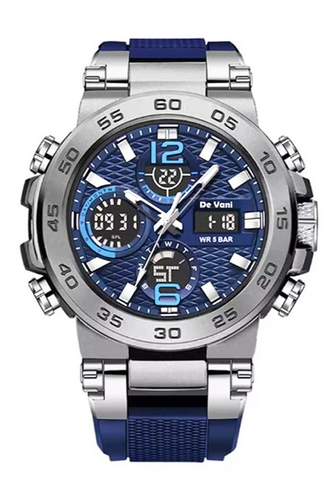 دي فاني ساعة يد رياضية من دي فاني أنالوج بعقارب ورقمية لون شريط الساعة أزرق - Image 1