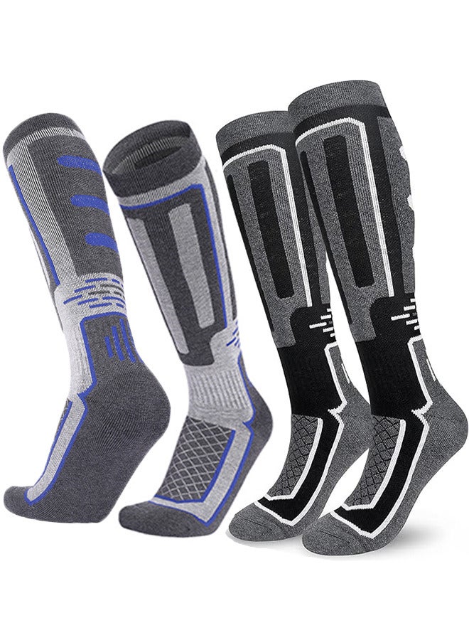 2 Pairs Mens Thermal Ski Socks Winter Warm Knee High Cycling Sports Socks 9-12 Anti Blister Cushioned Snow Boot Socks for Skiing Snowboard Trekking Hiking - Image 1