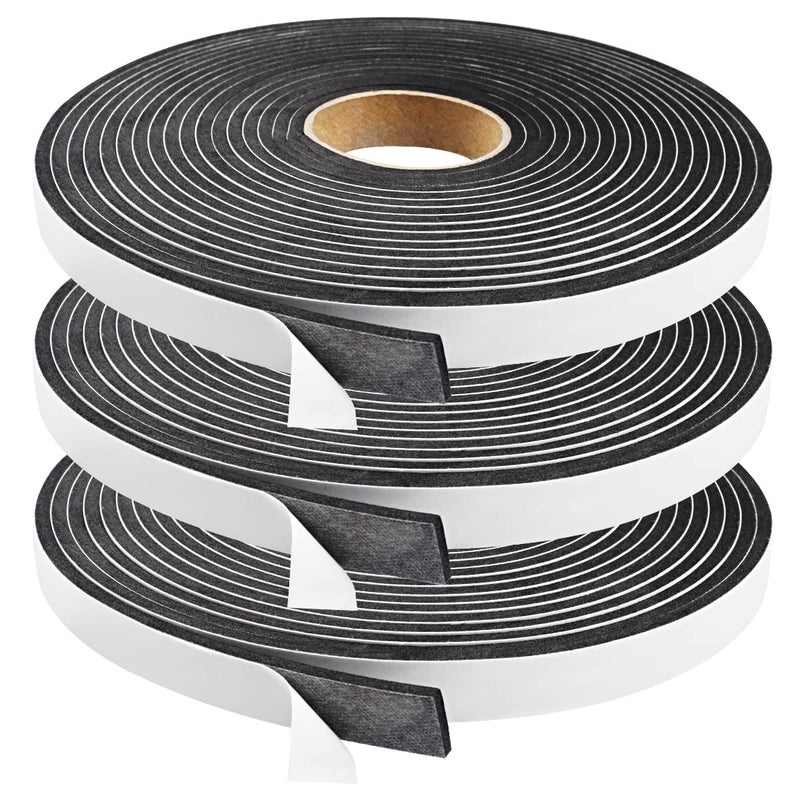 Seal Foam Tape12 Inch W x 18 Inch T Weather Stripping for Door and WindowHigh Density Single Sided Closed Cell Door Insulation Weather Strip 3 Rolls Total 50FT Black